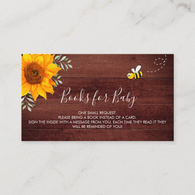 Sunflower bees rustic wood baby book request enclosure card (Front)