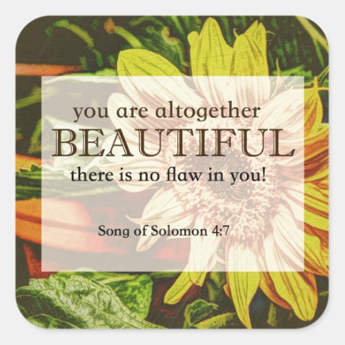 Sunflower  Bible Verse Design Square Sticker