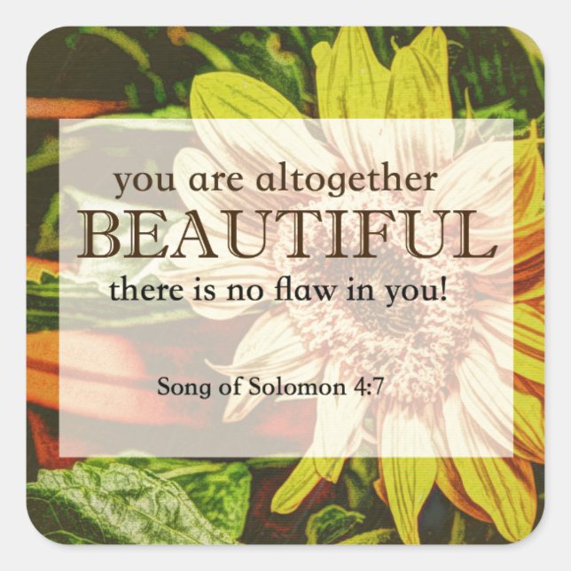Sunflower & Bible Verse Design Square Sticker (Front)