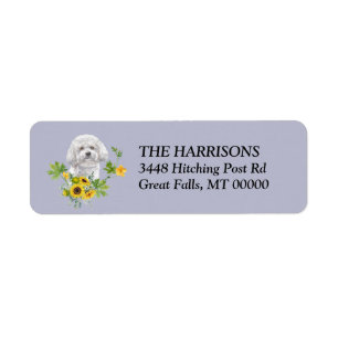 Sunflower Bichon Frise Return Address Label