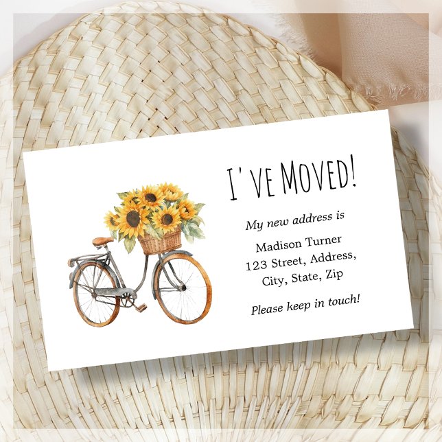 Sunflower Bicycle I've Moved Announcement Card (Creator Uploaded)