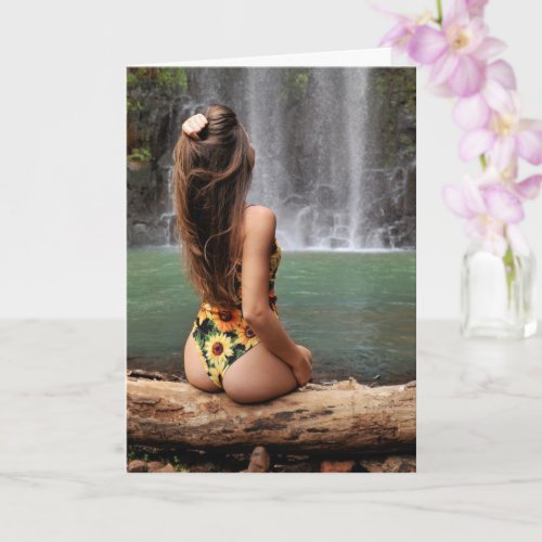 Sunflower Bikini pin up girl photo Greeting Card