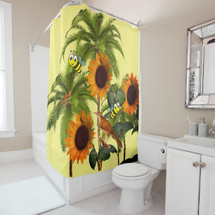 Sunflower Bird Bumblebee Shower Curtain