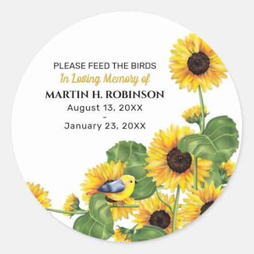 Sunflower Bird Seed Packet Funeral Memorial Classic Round Sticker
