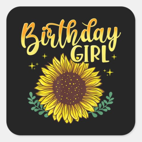Sunflower Birthday Girl Party Family Matching Square Sticker