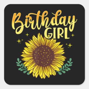 Sunflower Birthday Girl Party Family Matching Square Sticker