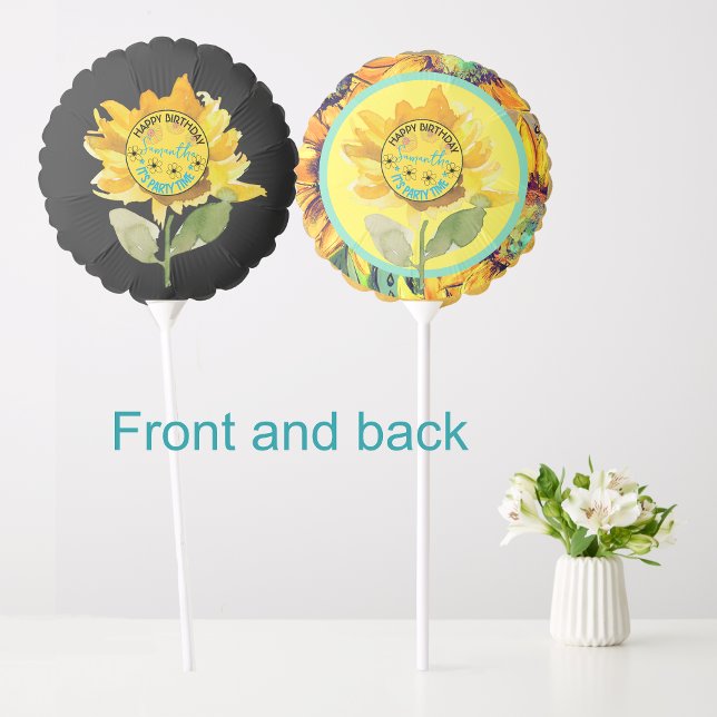 Sunflower  Birthday Girl Yellow Black  Balloon (Sunflower Birthday Girl Yellow Black Balloon)