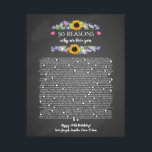sunflower birthday give 50 reasons we love you canvas print<br><div class="desc">This is a DO IT YOURSELF XX Reasons why we love you. roses reasons we love you,  editable 50 Reasons,  60th birthday,  editable,  80th birthday,  memories,  love you,  mom,  retire You can edit the main body text. Designed by The Arty Apples Limited</div>