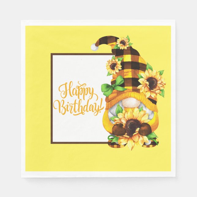 Sunflower Birthday Gnome Napkins (Front)