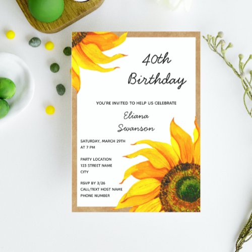 Sunflower Birthday Invitation