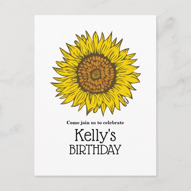 sunflower birthday, invitation postcard (Front)
