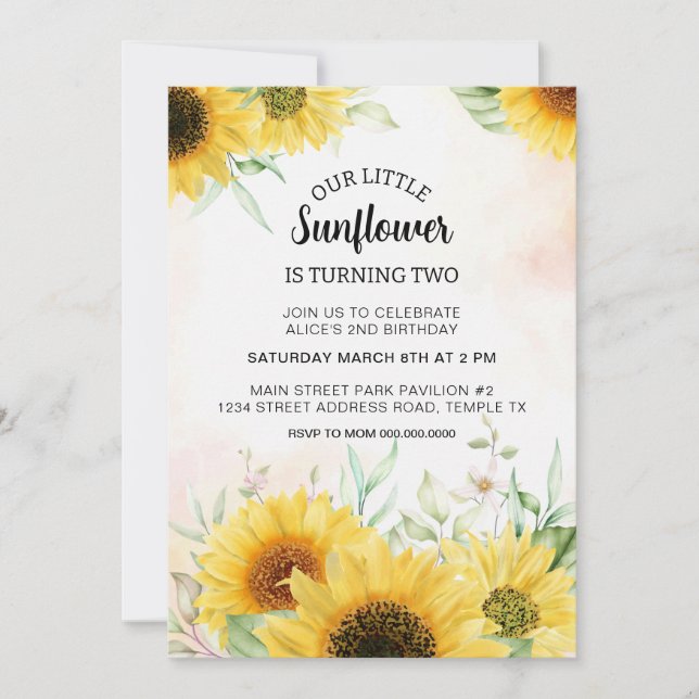 Sunflower Birthday Invitation Summer Download (Front)