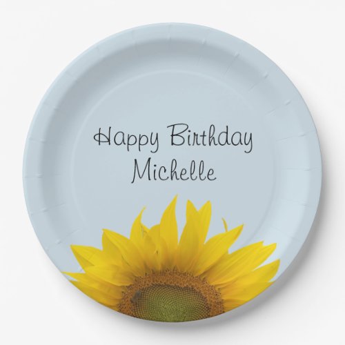 Sunflower Birthday Party Blue Floral Paper Plate