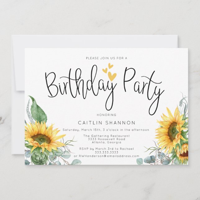 Sunflower Birthday Party Invitation (Front)