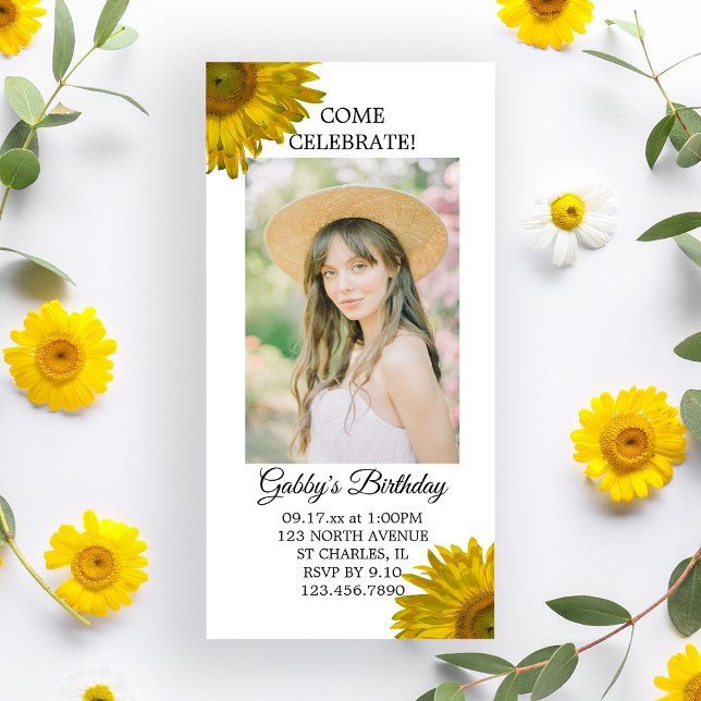 Sunflower Birthday Party Invitation Photo Card (Creator Uploaded)