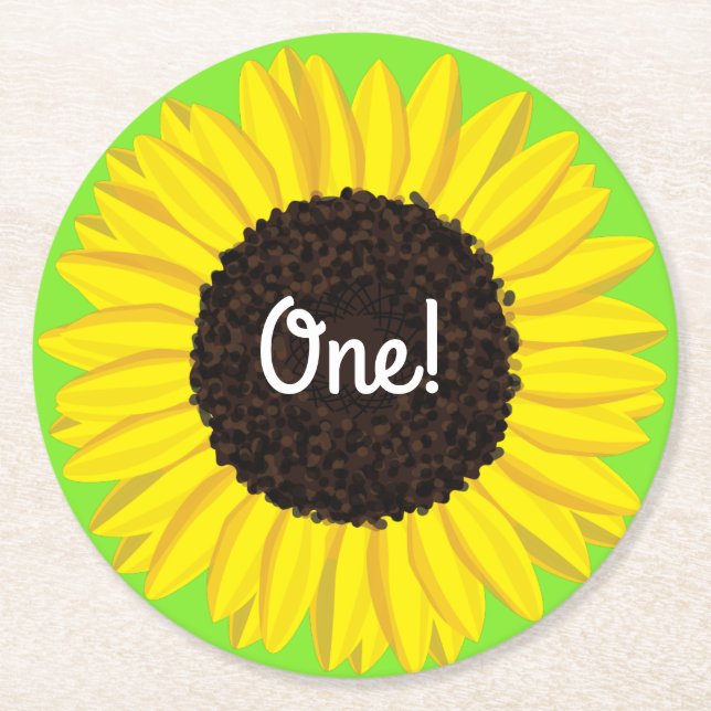 Sunflower Birthday Party Round Paper Coaster (Front)