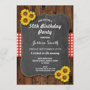 Sunflower Birthday Party Rustic Wood Chalk Invite