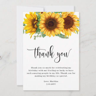 Sunflower BIrthday Thank You Card