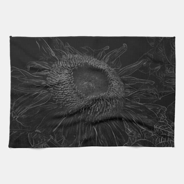 Sunflower Black And White Floral Art Design Kitchen Towel (Horizontal)