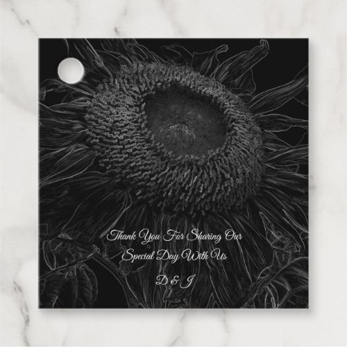 Sunflower Black And White Floral Art Elegant Favor Tags