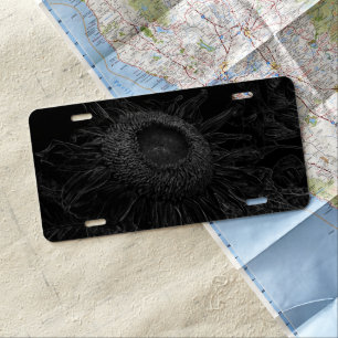 Sunflower Black And White Floral Sketch Art License Plate