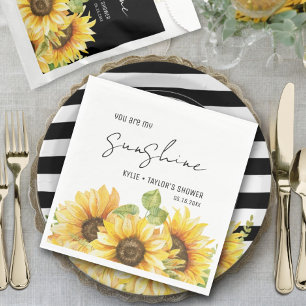 Sunflower Black and White Names Wedding Shower Napkins