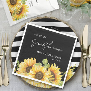Sunflower Black and White Names Wedding Shower Napkins