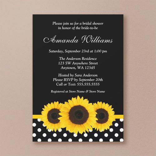 Sunflower Black and White Polka Dot Bridal Shower Invitation