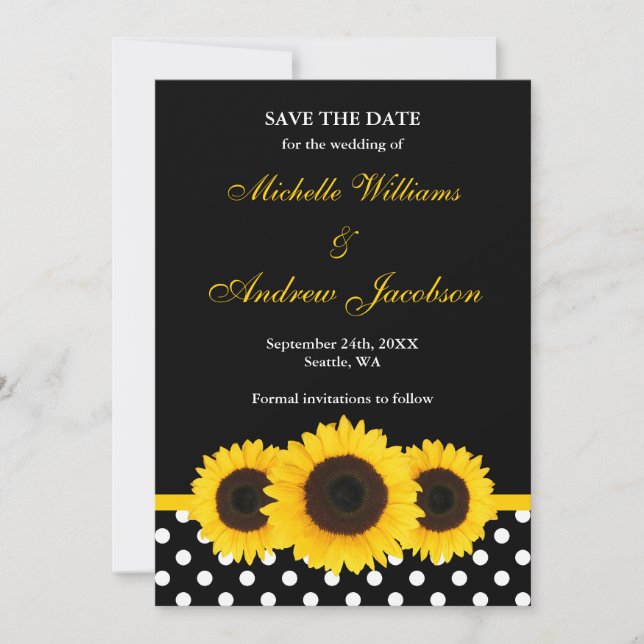Sunflower Black and White Polka Dot Save the Date (Front)