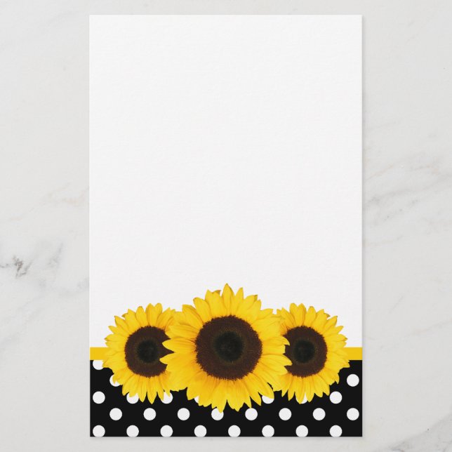 Sunflower Black and White Polka Dots Stationery (Front)