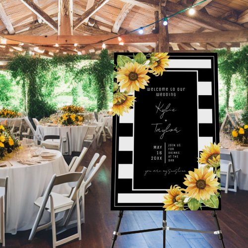 Sunflower Black and White Stripe Wedding Welcome Foam Board