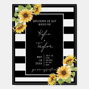 Sunflower Black and White Stripe Wedding Welcome Foam Board