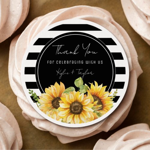 Sunflower Black and White Stripes Wedding Favor Edible Frosting Rounds