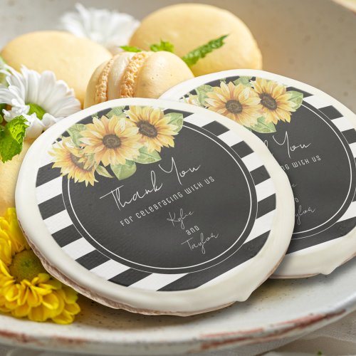 Sunflower Black and White Stripes Wedding Favor Sugar Cookie