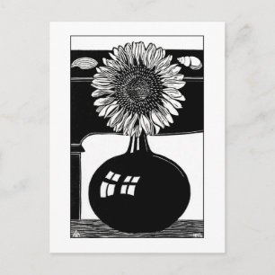 Sunflower - Black and White Vintage Art Postcard