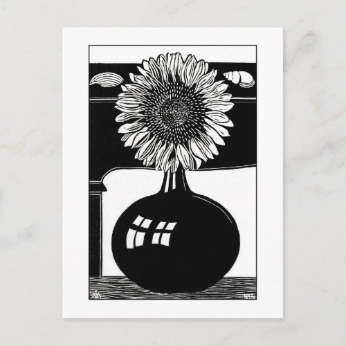Sunflower _ Black and White Vintage Art Postcard
