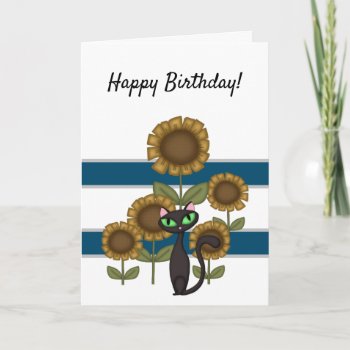 Sunflower Black Cat    Card by bonfirecats at Zazzle