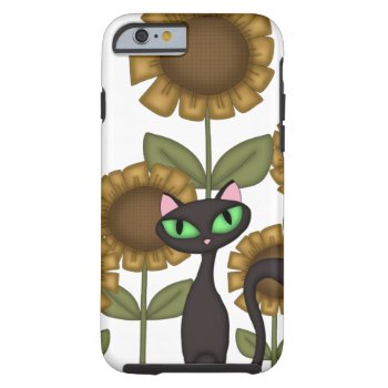 Sunflower Black Cat Tough Iphone 6 Case by bonfirecats at Zazzle