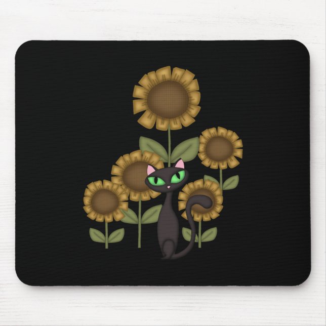 Sunflower Black Cat Mouse Pad (Front)