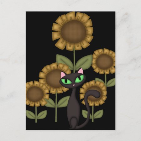 Sunflower Black Cat Postcard