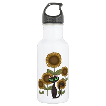 Sunflower Black Cat Stainless Steel Water Bottle by bonfirecats at Zazzle