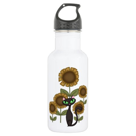 Sunflower Black Cat Stainless Steel Water Bottle