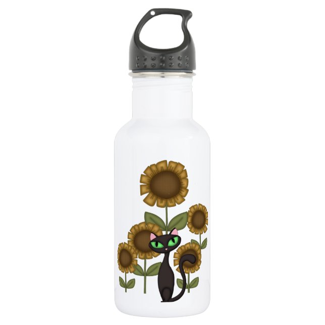 Sunflower Black Cat Stainless Steel Water Bottle (Front)