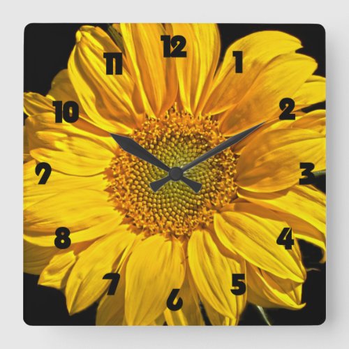 Sunflower Black Fat Numbers wca Square Wall Clock