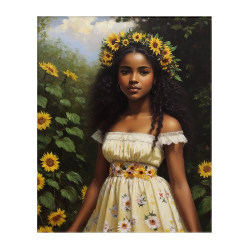 Sunflower Black Girl Floral Cottagecore Aesthetic Acrylic Print
