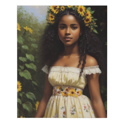 Sunflower Black Girl Floral Cottagecore Aesthetic Faux Canvas Print