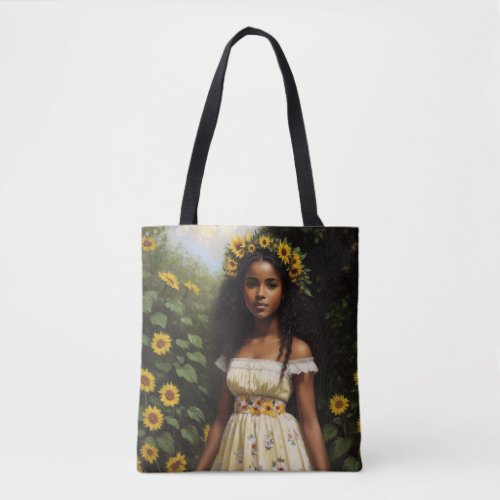 Sunflower Black Girl Floral Cottagecore Aesthetic Tote Bag