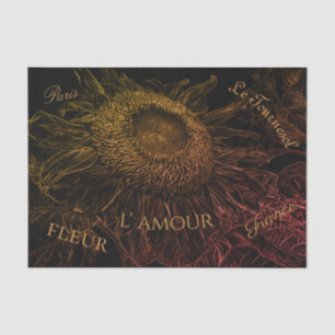 Sunflower Black Gold Pink Floral Art Script Tissue Paper