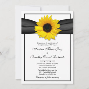 Sunflower Black Ribbon Wedding Invitation