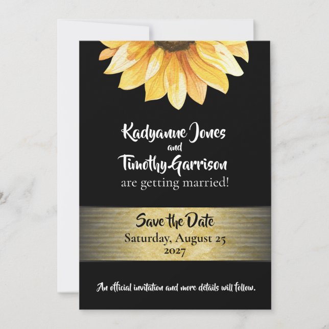 Sunflower & Black Save the Date Wedding Invitation (Front)